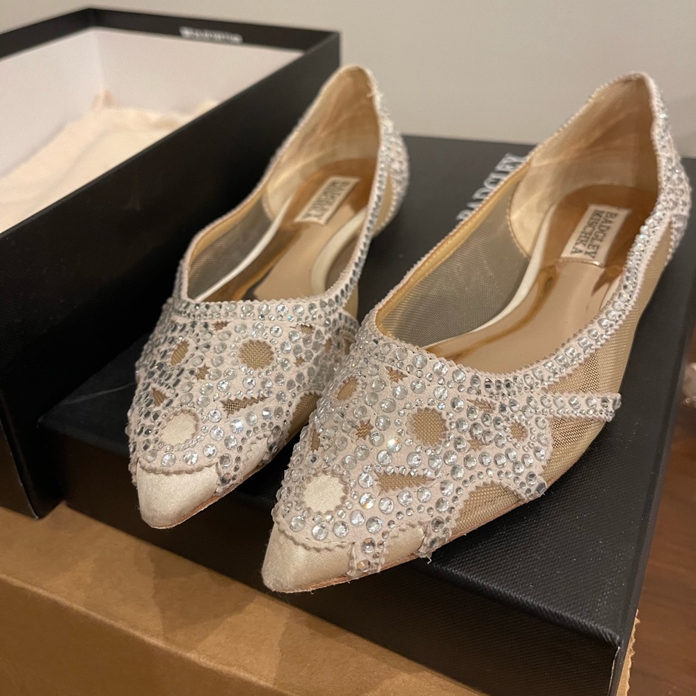 Badgley Mischka GiGi Crystal Pointed Toe Flat size 5.5